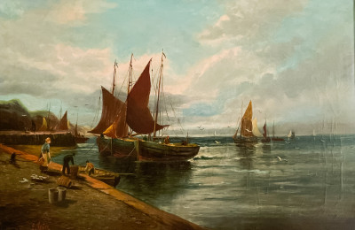 Image for Lot Artist Unknown - Untitled (Ships at Harbor)