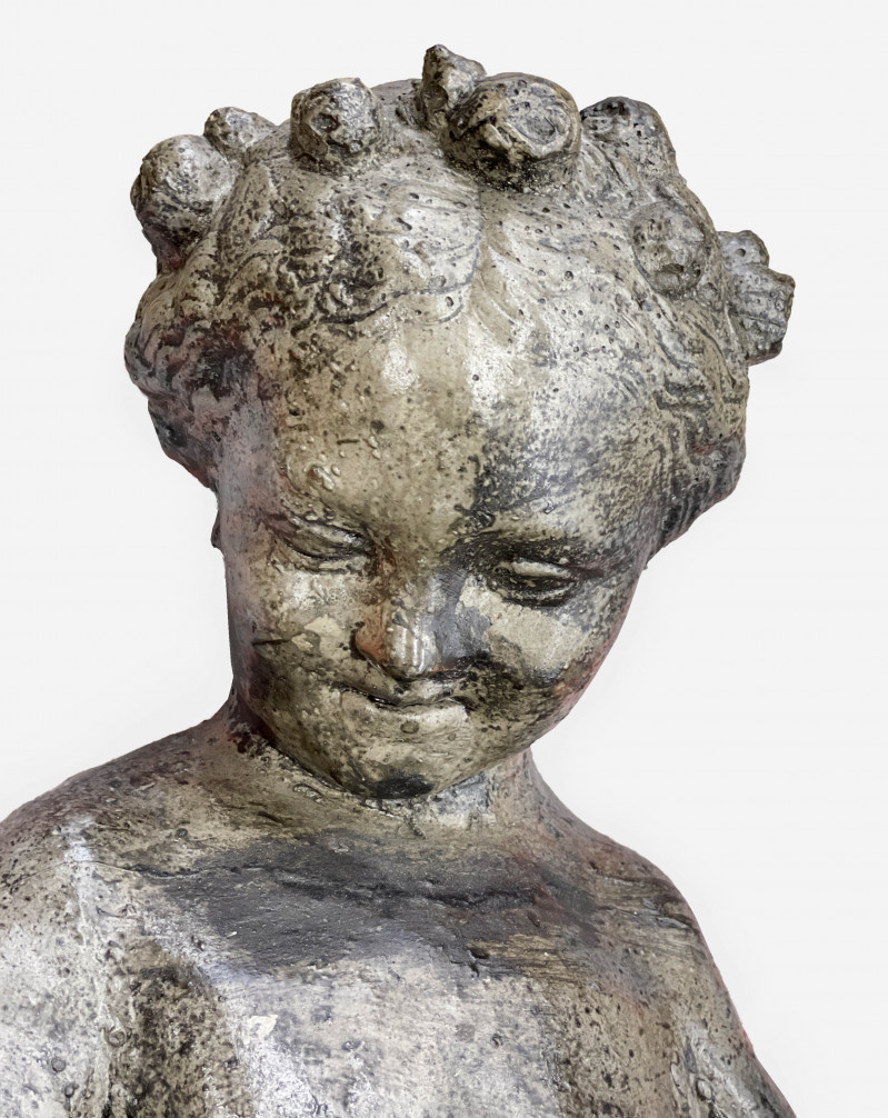 Cast Stone Child with Garland