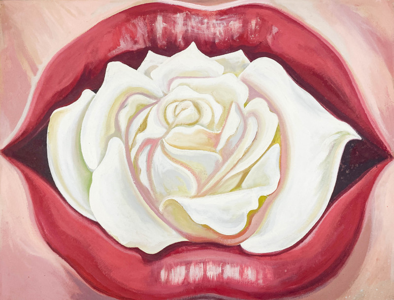 Lowell Nesbitt - Red Lips with White Rose