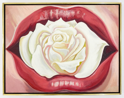Lowell Nesbitt - Red Lips with White Rose