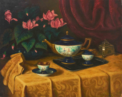 Image for Lot Artist Unknown - Still Life, Tea and Roses