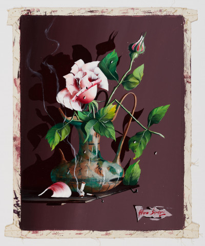 Alfano Dardari - Pink Roses, Vase and Cigarette