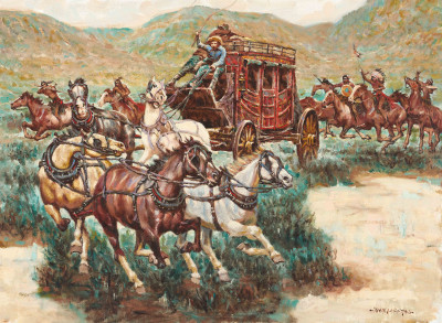 Image for Lot Wendell Hall - Stagecoach Attack