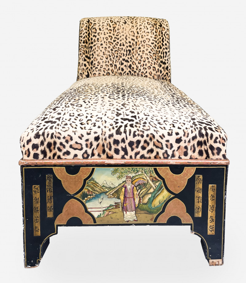 Japanned Chaise Lounge with Faux Leopard