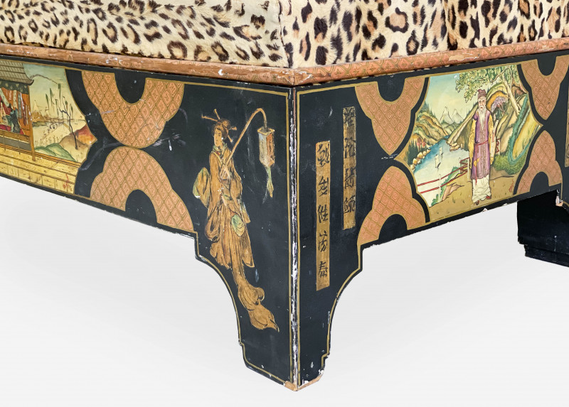 Japanned Chaise Lounge with Faux Leopard