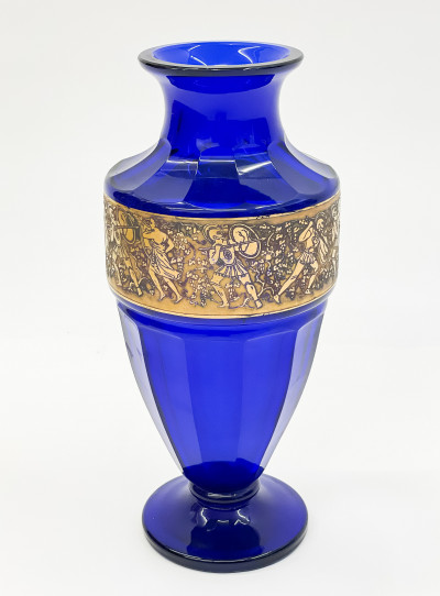 Moser Karlsbad Cobalt Glass Vase with Warrior Frieze