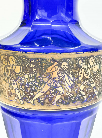 Moser Karlsbad Cobalt Glass Vase with Warrior Frieze