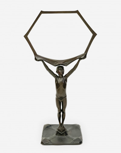 Image for Lot Art Deco Bronze Figural Mirror