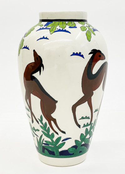 Boch Frères Keramis Art Deco Vase with Deer