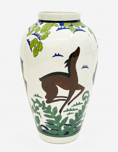 Image for Lot Boch Frères Keramis Art Deco Vase with Deer