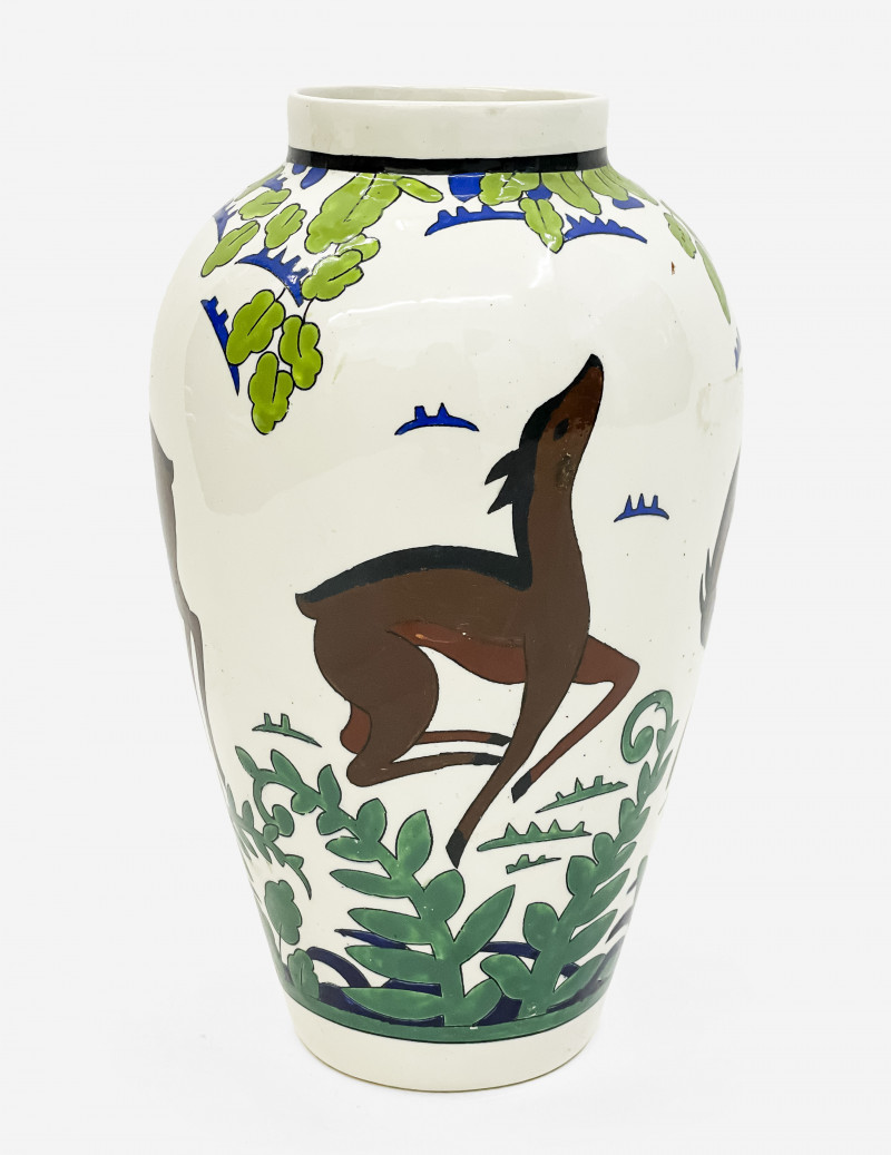 Boch Frères Keramis Art Deco Vase with Deer