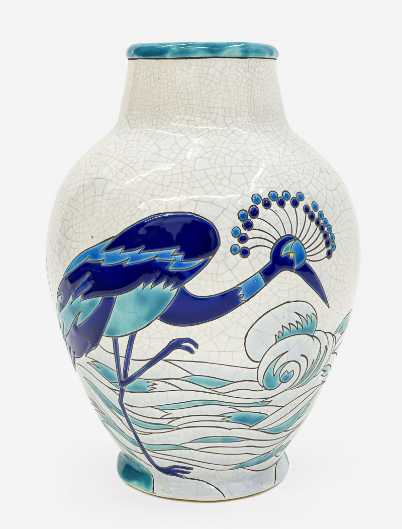 Boch Frères Keramis Vase with Cranes