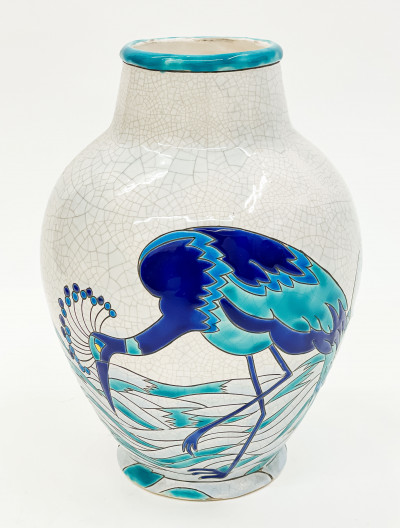 Boch Frères Keramis Vase with Cranes
