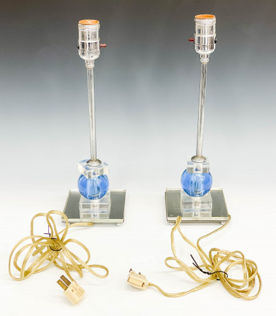 Pair of Art Deco Lucite and Glass Lamps