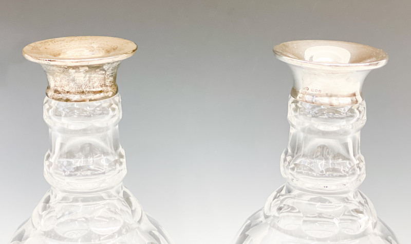 Pair of Cut Crystal and Sterling Silver Decanters