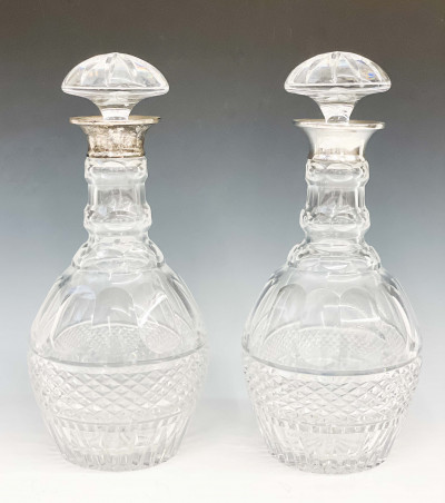 Image for Lot Pair of Cut Crystal and Sterling Silver Decanters