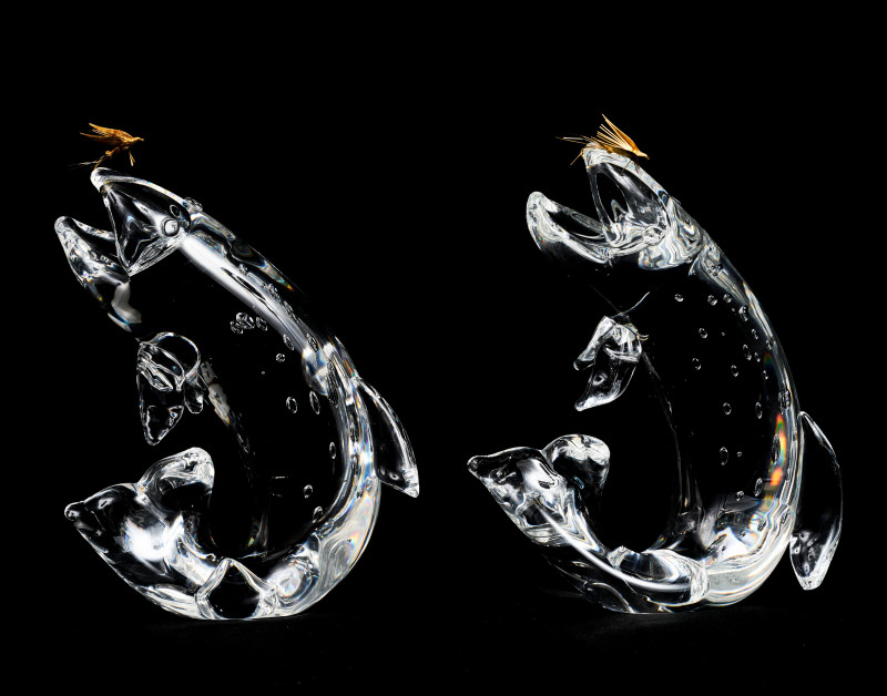 James Houston for Steuben Glass - Group of 2 Trout and Fly Desk Ornaments