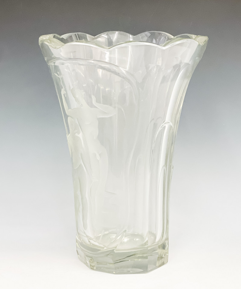 Art Deco Etched Glass Vase