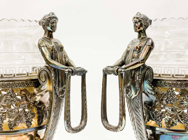 Pair of WMF Glass and Silver-Plated Figural Vases