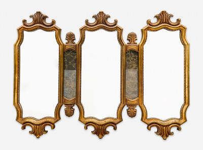 Image for Lot Large Gilded Triptych Mirror