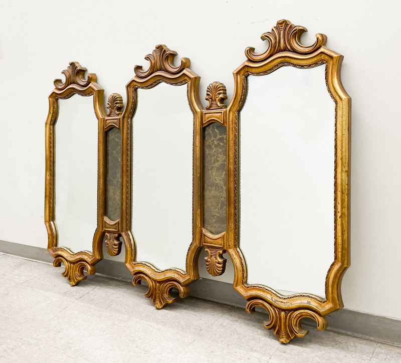 Large Gilded Triptych Mirror