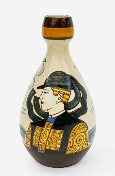 Image for Lot Quimper Ovoid Vase Depicting Sailor and Ship