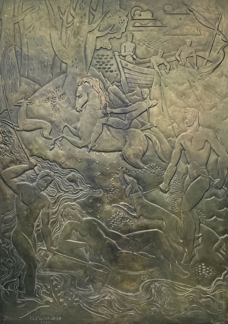 Plaster Relief Depicting Classical Sporting Figures