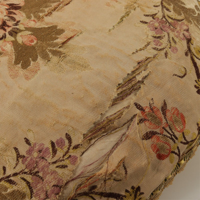 2 Round Antique Needlepoint - Brocade Pillows