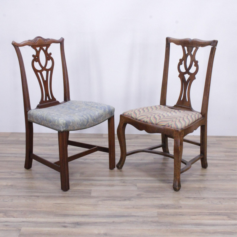2 George III Style Mahogany Side Chairs, Fortuny