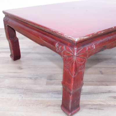 2 Chinese Scarlet Lacquer Tables & Trunk