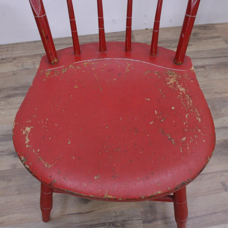 Late Federal Red Painted Side Chair & Armchair