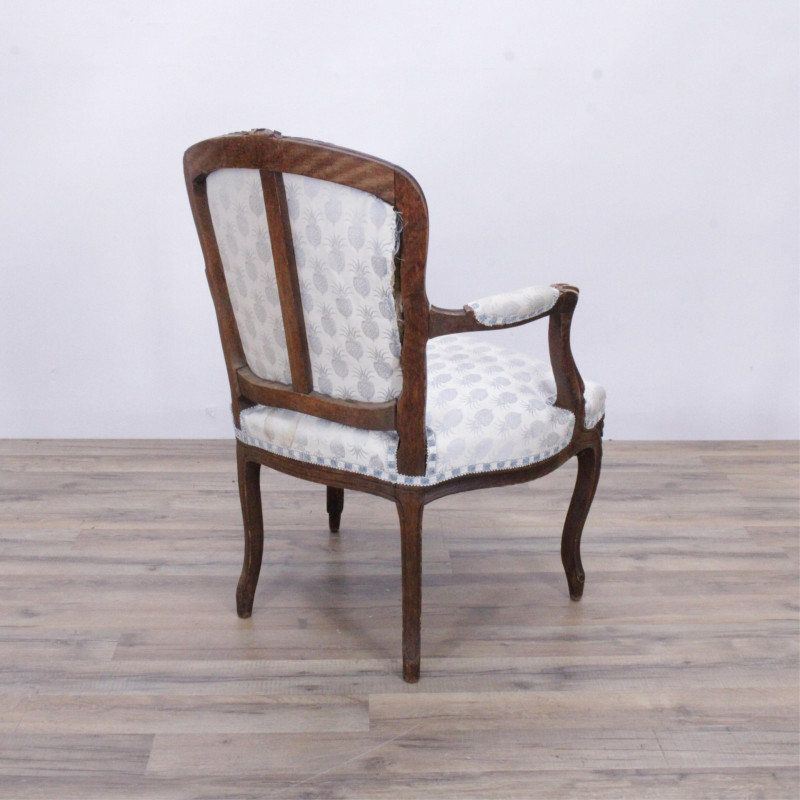 Fortuny Upholstered Louis XV Style Fauteuil, Stool