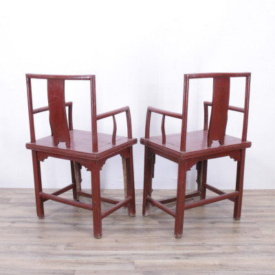 Pair Chinese Red Painted Armchairs