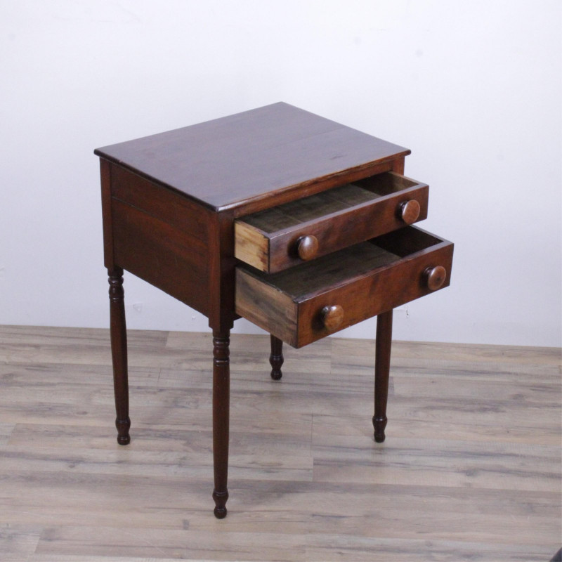 Late Federal Cherry 2-Drawer Side Table, 19th C.