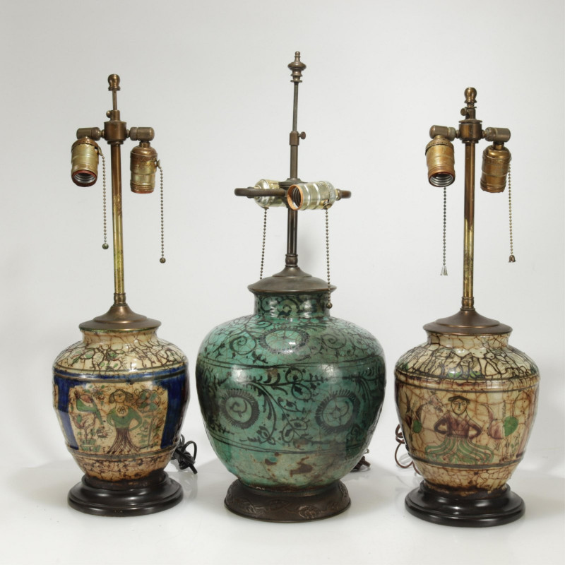 3 Persian-Iranian Pottery Vases as Lamps