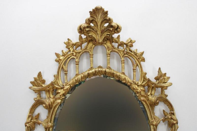 Oval Carved Giltwood Chippendale Style Mirror