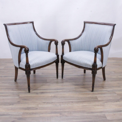 Image for Lot Pair Neo Classical Style Mahogany Armchairs