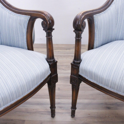 Pair Neo Classical Style Mahogany Armchairs
