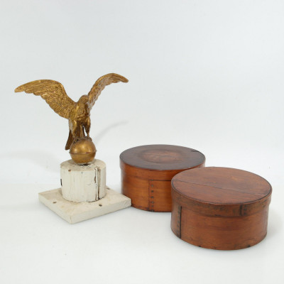 Image for Lot 2 Shaker Cherry Boxes & Gilt Tole Eagle