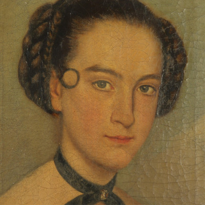 Image for Lot 19th C. Portrait of Miss Garner, oil on canvas