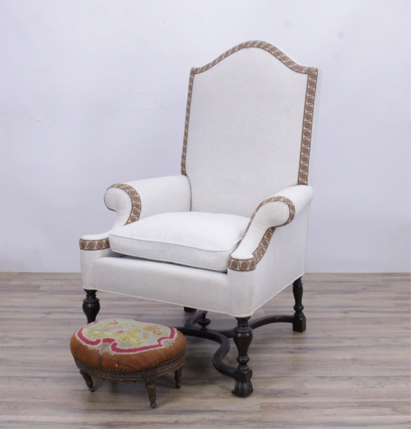 William & Mary Style Armchair & Foot Stool