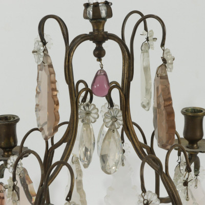 Pair Louis XV Style Brass & Cut Glass Girandole