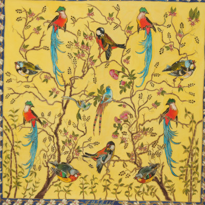 Image for Lot Painting on Silk of Birds & Flowers