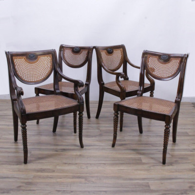 Set of 4 Regency Style Mahogany Caned Chairs