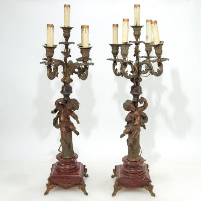Image for Lot Pair of Classical Style Figural Bronze Candelabra