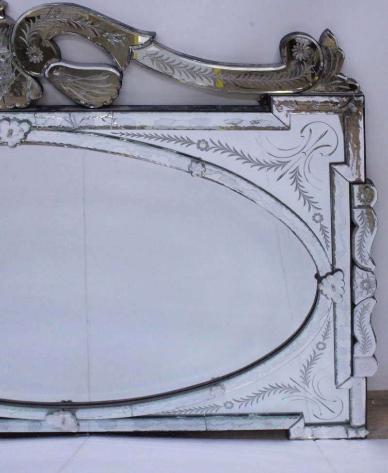 Venetian Etched Glass Overmantel Mirror