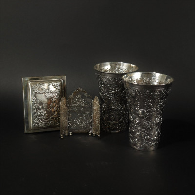 Image for Lot Sterling Repousse Hanau Cups; Screen, Frame
