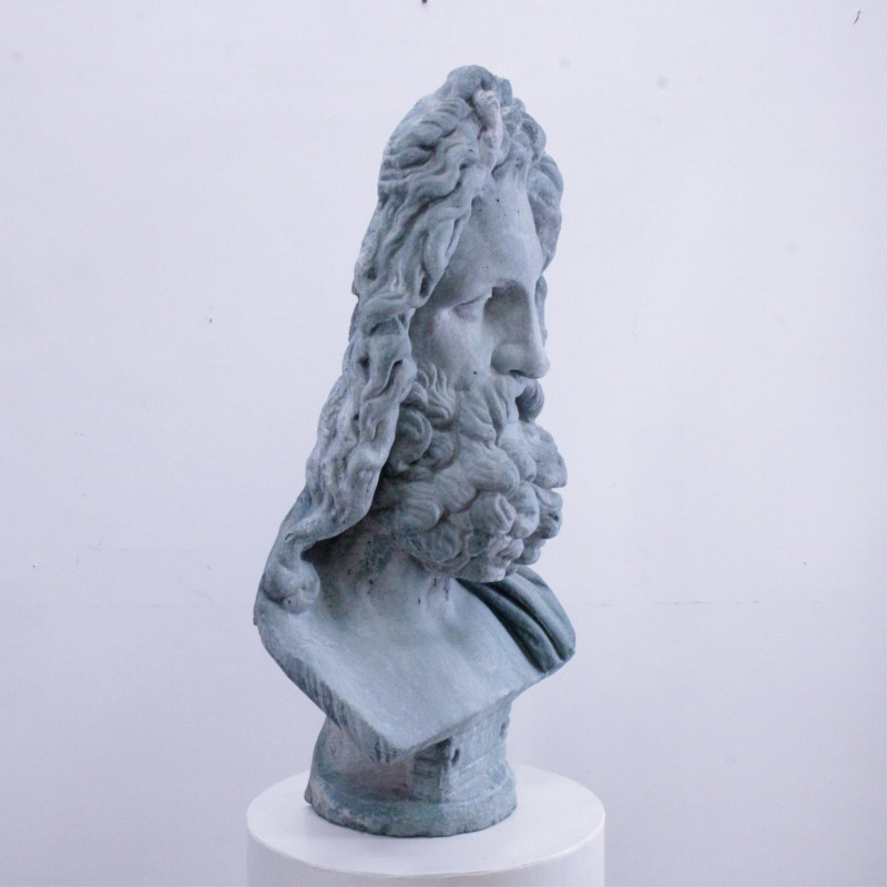 Verdi Gris Glazed Ceramic Bust of Zeus & Pedestal