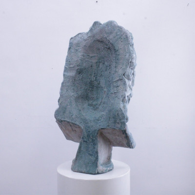 Verdi Gris Glazed Ceramic Bust of Zeus & Pedestal
