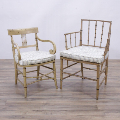 Image for Lot 2 Regency Style Cream Faux Bamboo Armchairs